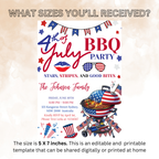 4th of July BBQ Party Invitation, Patriotic Cookout Party Invite, Independence Day Fireworks, Red White Blue Printable Digital Template