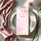 Baby Shower Menu and Program Template, Pink Wildflower Bow Coquette Theme, Baby Girl Shower Itinerary Card Editable Canva Printable Template