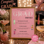 Pink Graduation Signature Drinks Menu Sign, Senior Grad Bar Menu Template for Her, Nurse Cocktail Menu, Class of 2026 Canva Printable
