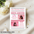 LPN Graduation Invitation Newspaper Style with Photo, Pink Nurse Pinning Ceremony Invite, Nursing Flyer Invite, Editable Canva Template