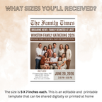 Newspaper Family Reunion Invitation with Photo, Family Gathering Party Invite, Brunch Dinner Printable Editable Digital Canva Template