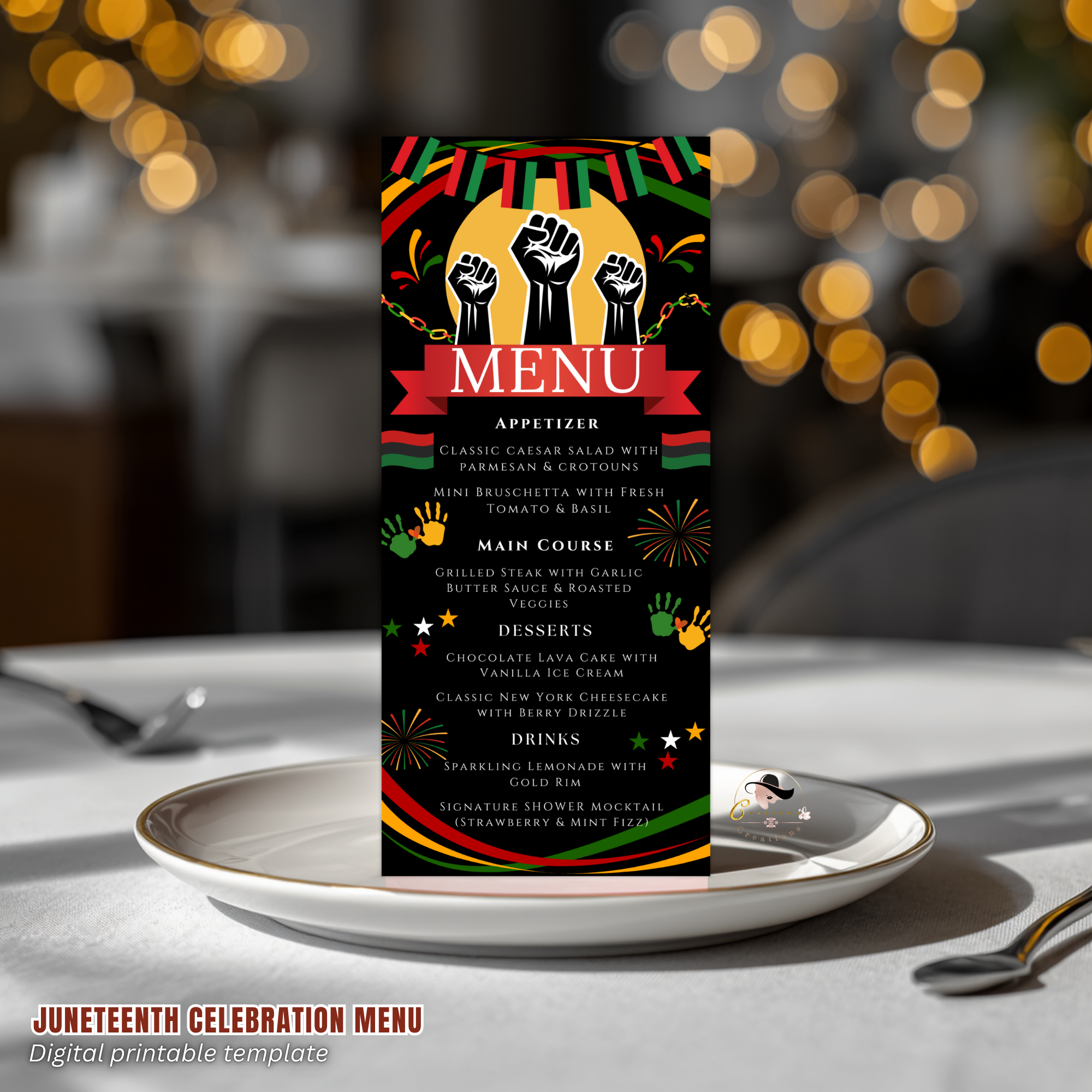 Black Freedom Day Menu Template, Juneteenth Cookout BBQ Party Menu Card, Independence Day Menu, Editable Canva Printable