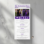 Purple Graduation Newspaper Menu Template with Photo, Senior Grad Party Dinner Menu for High School College, Graduates Menu Printable Card
