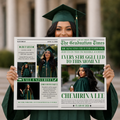 Class of 2026 Graduation Newspaper Template with Photo, Green Grad Announcement for Boys and Girls, Canva Editable Digital Printable