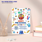 Preschool Pre K Graduation Invitation with Photo, Kindergarten Class of 2026 Grad Party Invite for Him and Her, Editable Canva Template