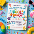 Pool Party Graduation Invitation for Kids, Hello Pool Goodbye School Summer Beach Invite, Boy Girl Printable Digital Canva Template
