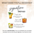 Birthday Drink Menu Template, Signature Drinks Sign, Milestone Birthday Retirement Party Cocktail Menu, Canva Digital Printable