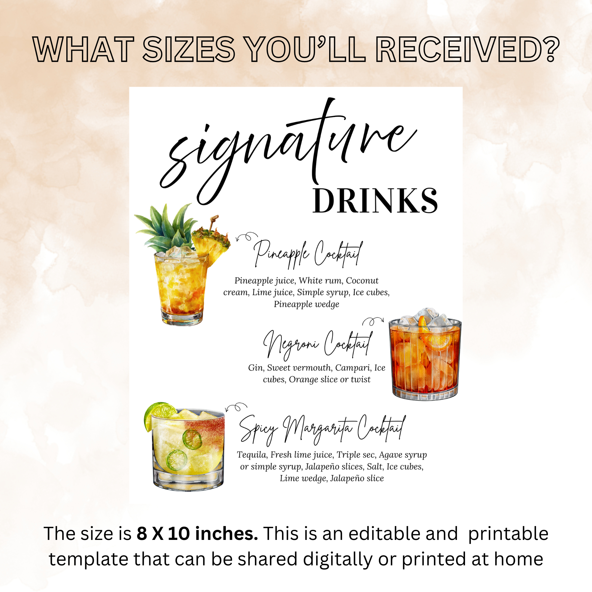 Birthday Drink Menu Template, Signature Drinks Sign, Milestone Birthday Retirement Party Cocktail Menu, Canva Digital Printable