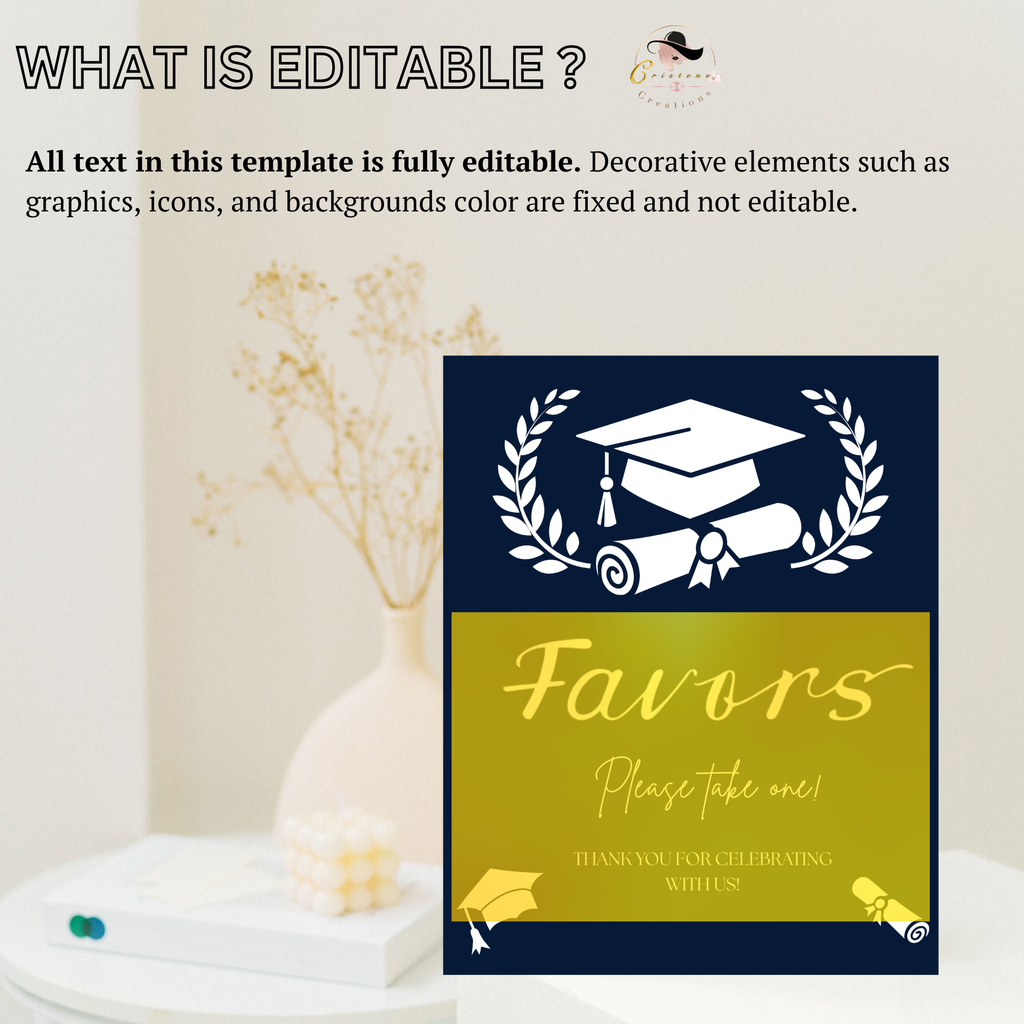 Blue Graduation Favor Sign Template, Senior Grad Table Sign, Class of 2026 Party Favors Sign, High School Party Sign Digital Printable Canva