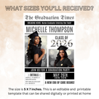 Newspaper Nurse Graduation Announcement Invitation, RN Pinning Ceremony with photo invite, LPN Nursing Graduates, 2026 BSN Flyer Template