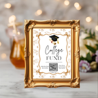 White Gold Coquette Graduation Table Signs Bundle, Senior Grad Favor sign, College Fund Sign, Woman Graduates Party Decor Printable Template