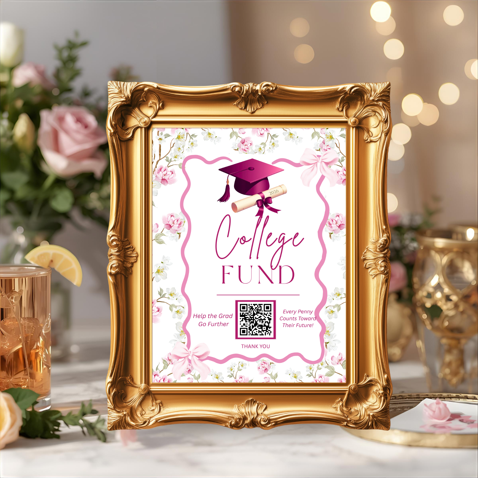 Wildflower Graduation Table Signs Bundle, Woman Senior Grad Favor sign, Dessert Sign, Pink Coquette Graduates Party Decor Printable Template