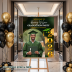 Boy Graduation Welcome Party Sign, Male Senior Grad Poster Sign with photo, Class 2026 Men Graduates Sign, Green Gold Printable Template