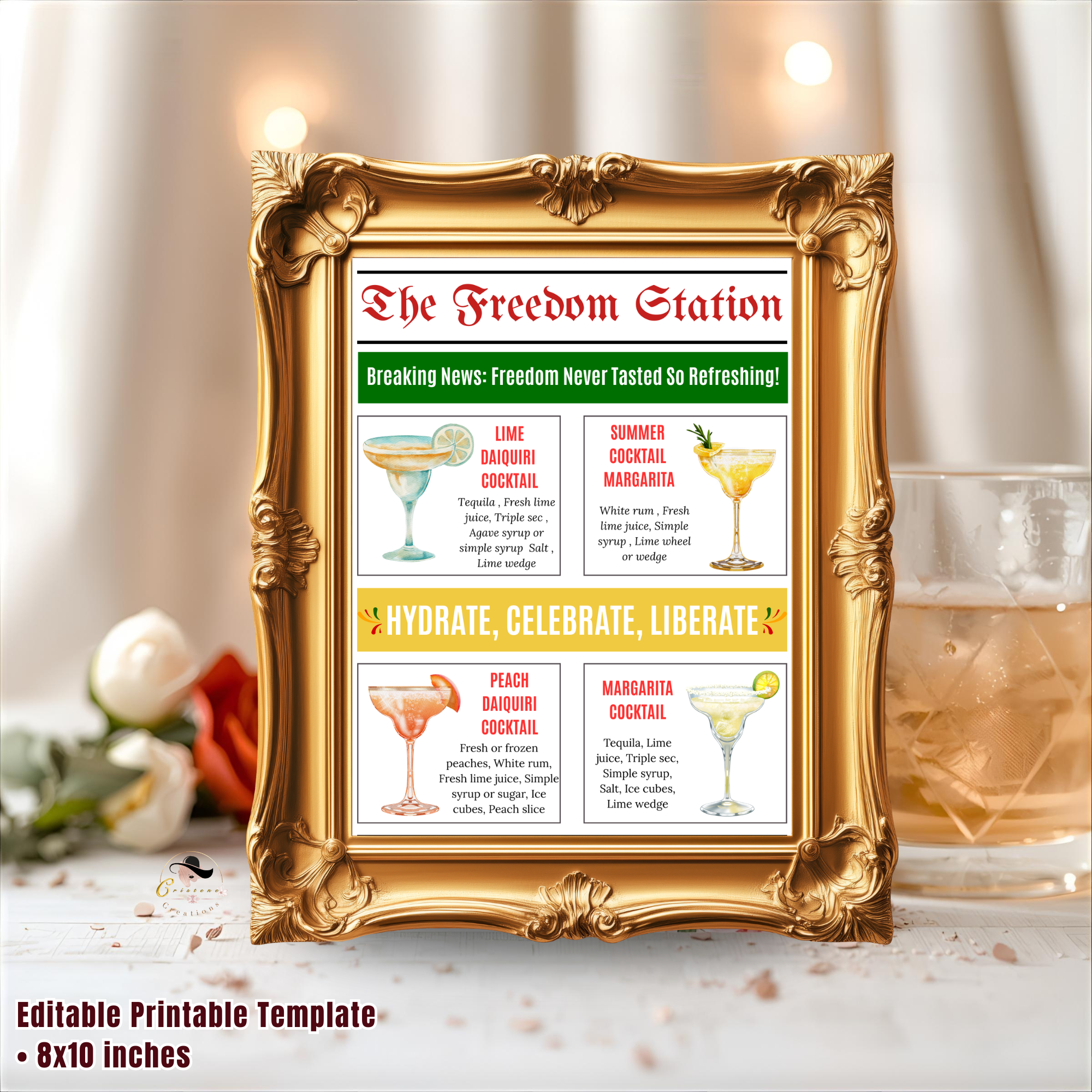 Juneteenth Signature Drinks Sign, June 19th Black Freedom Day Party Bar Menu, Jubilee Day Cocktails Sign, Printable Template