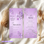 Wildflower Baby Shower Menu and Program Template, Baby In Bloom Menu Card Purple Butterfly Themed, Order Of Events, Canva Printable Template
