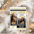 Black gold Newspaper Nurse Graduation Invitation, RN Pinning Ceremony with photo invite, Girl LPN Nursing Graduates, Boy BSN Flyer Template