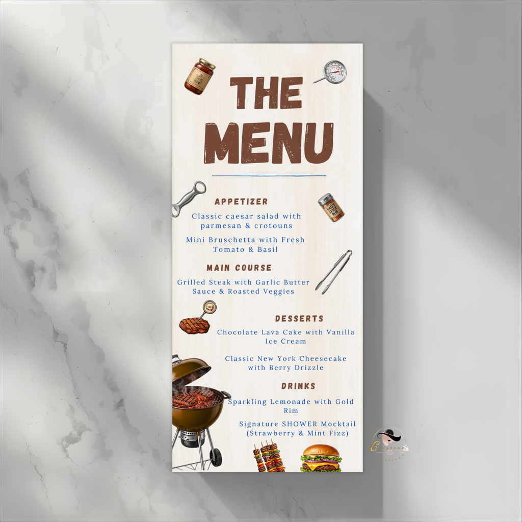 BBQ Party Menu Template, Father’s Day or Birthday Menu, Barbecue Cookout Menu, Summer BBQ Menu, Printable Editable Digital Canva Template