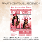Pink Newspaper Nurse Graduation Invitation, 2026 RN Pinning Ceremony with photo invite, LPN Nursing Graduates, Woman BSN Flyer Template