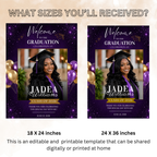Purple Graduation Party Welcome Sign with Photo, High School College Grad Dinner Brunch Sign for him and her, Editable Printable Template