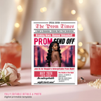 Pink Newspaper Prom Send Off Invitation, Prom Queen with photo invite, Teen Girl Prom Night Party Flyer Card, Digital Printable Template