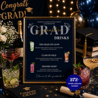 Blue Graduation Signature Drinks Menu Sign, Senior Grad Bar Menu Template, Soda Bar Menu, Class of 2026 Printable for High School College