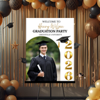 Boy Graduation Welcome Party Sign, Male Senior Grad Announcement Poster Sign with photo, Class 2026 Men Graduates Sign Printable Template