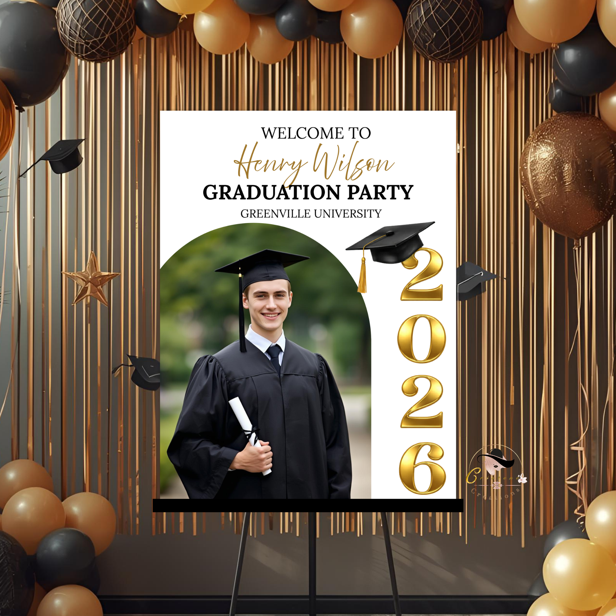 Boy Graduation Welcome Party Sign, Male Senior Grad Announcement Poster Sign with photo, Class 2026 Men Graduates Sign Printable Template