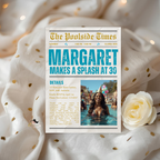 Birthday Pool Party Invitation with Photo, Newspaper Style Summer Tropical Adult Birthday Invite, Luau Invite, Printable Canva Template