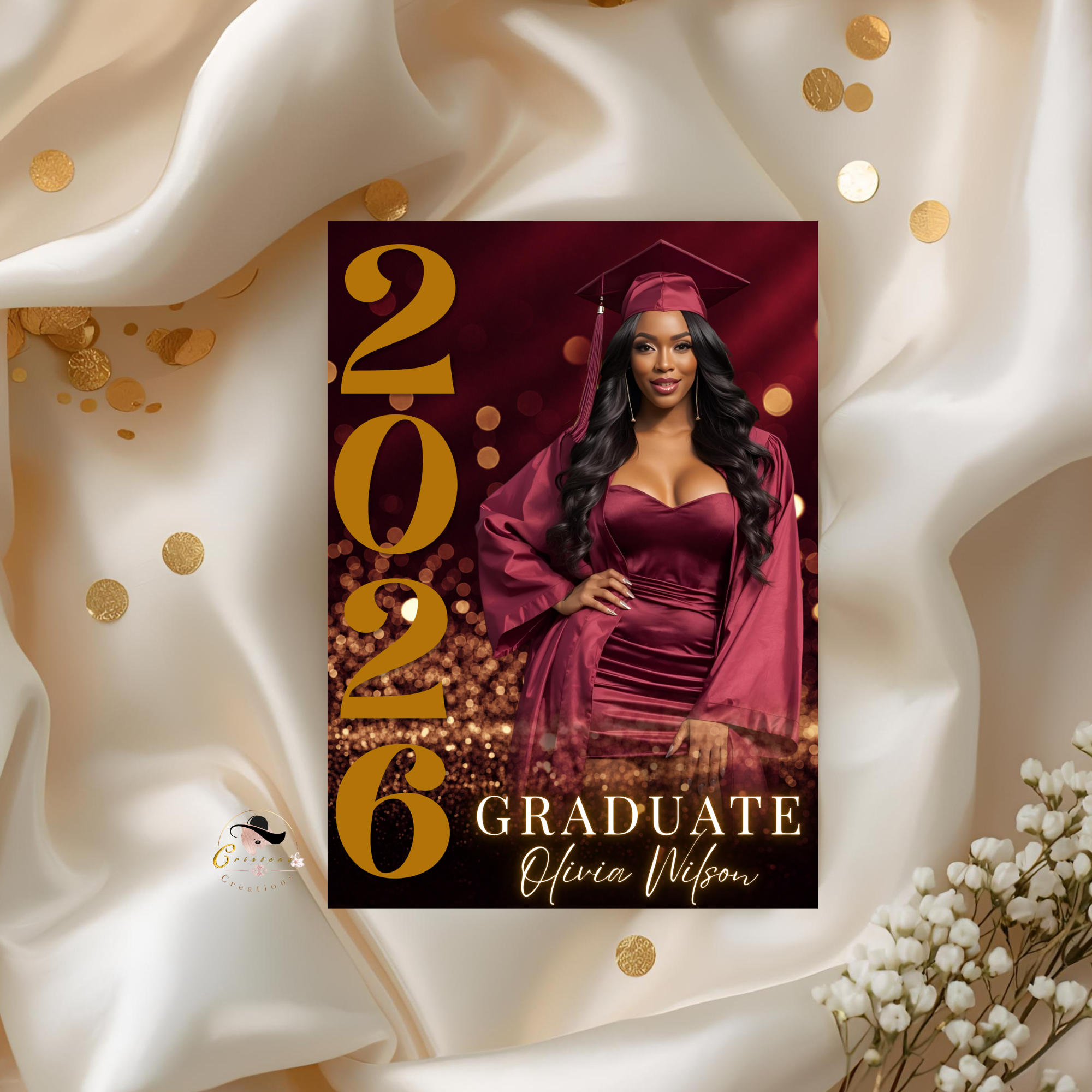 Graduation Invitation with Photo, College High School Senior Grad Party Announcement, Burgundy Gold Printable Editable Digital Template