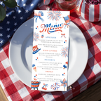 4th of July Menu Template, USA Independence Day BBQ Cookout Menu, Patriotic Dinner Brunch Party Menu, Red White Blue, Editable Printable