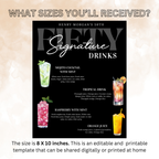 50th Birthday Signature Drink Sign, Editable Drink Menu Template, Milestone Birthday Bar Menu, Retirement Party Drinks, Canva Printable