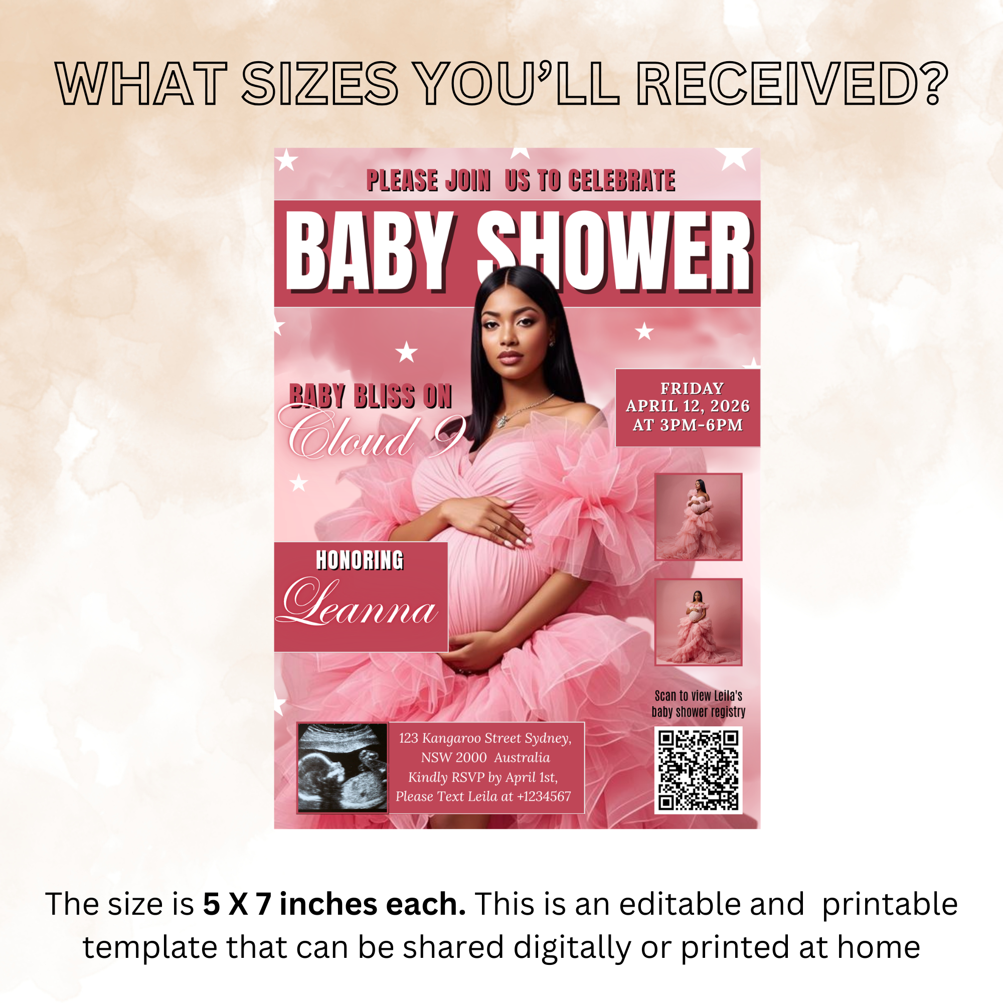 Cloud 9 Baby Shower Invitation with Photo, Pink Baby Girl Shower Invite, Cloud Nine Invite, Printable Editable Digital Template