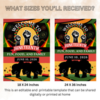 Juneteenth Welcome Party Sign, Independence Day Sign, Black Freedom Celebration Poster Sign, BBQ Cookout Sign, Digital Printable Template