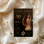 Black Gold 50th Birthday Save the Date Invitation, Save Date Party with Photo, Elegant Dinner Event Invite, Printable Canva Digital Template