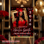 Red Graduation Welcome Sign with Photo for Him and Her, Class of 2026 High School College Party Poster Sign, Canva Printable Template