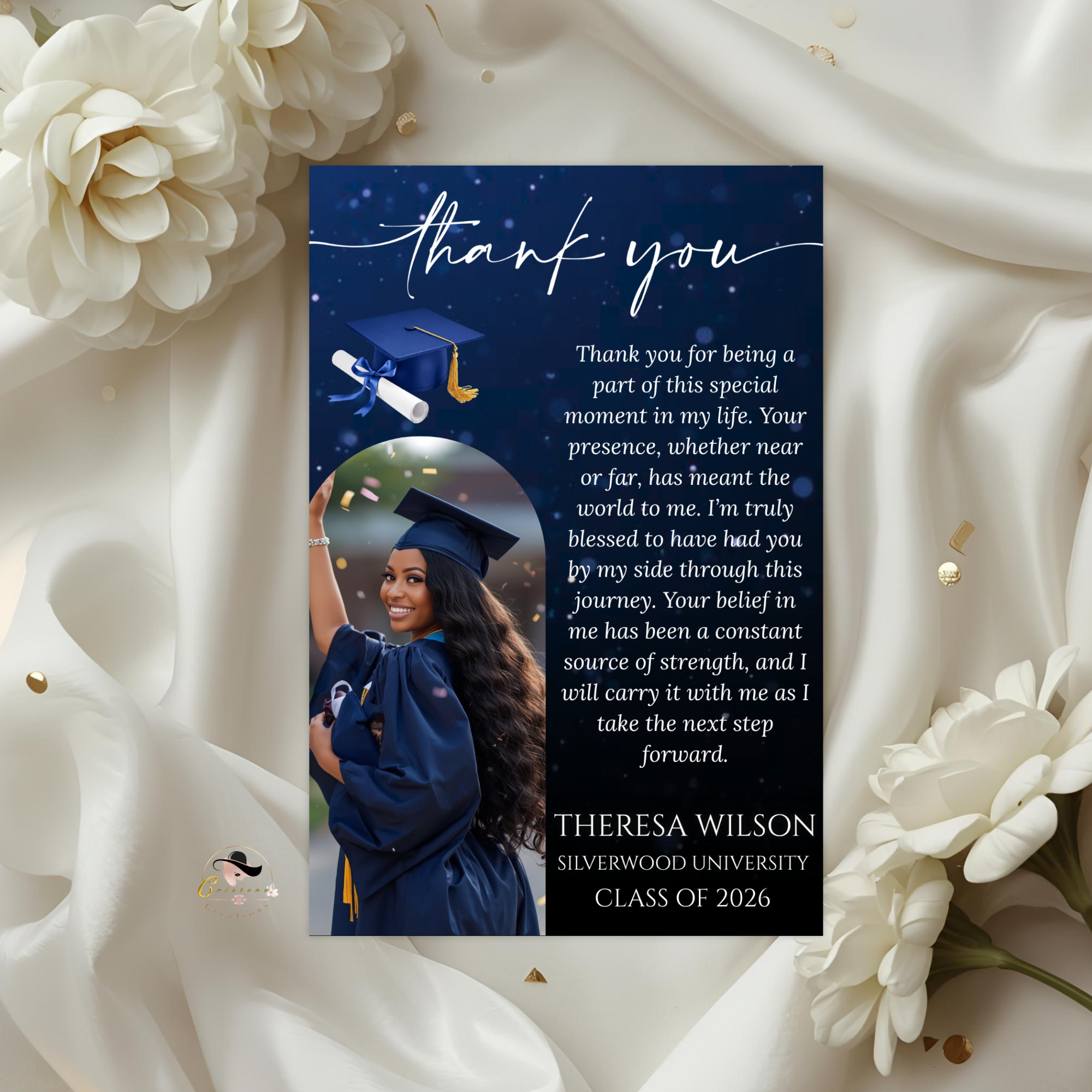 Blue Graduation Thank You Card with photo, Class of 2026 Grad Party Thank You Note For Him and Her, Editable Printable Digital Template