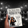 Newspaper Prom Send Off Party Invitation, Black Silver Prom Queen with photo invite, Girl Prom Night Flyer Card, Digital Printable Template