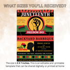 Juneteenth Invitation, Independence Day, Black Freedom Celebration Flyer Card, BBQ Party Invite, Cookout Invite, Digital Printable Template