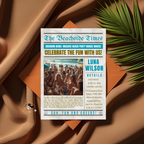 Newspaper Beach Party Invitation with Photo, Tropical Summer Birthday Invite, Adult Beach Celebration, Printable Editable Canva Template