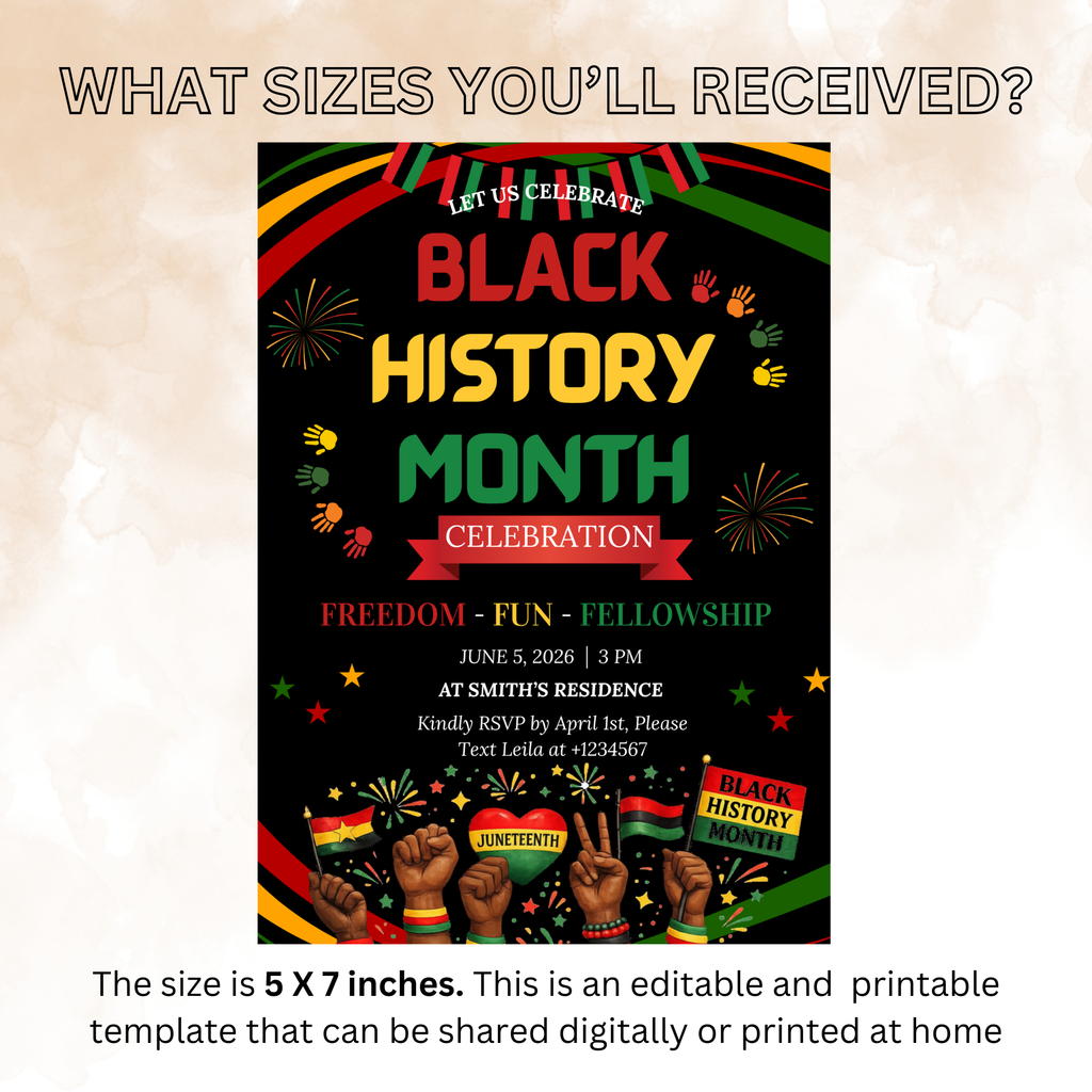 Juneteenth Invitation, Independence Day, Black Freedom Celebration Flyer Card, Black History Month Invite, Digital Printable Template