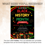 Juneteenth Invitation, Independence Day, Black Freedom Celebration Flyer Card, Black History Month Invite, Digital Printable Template
