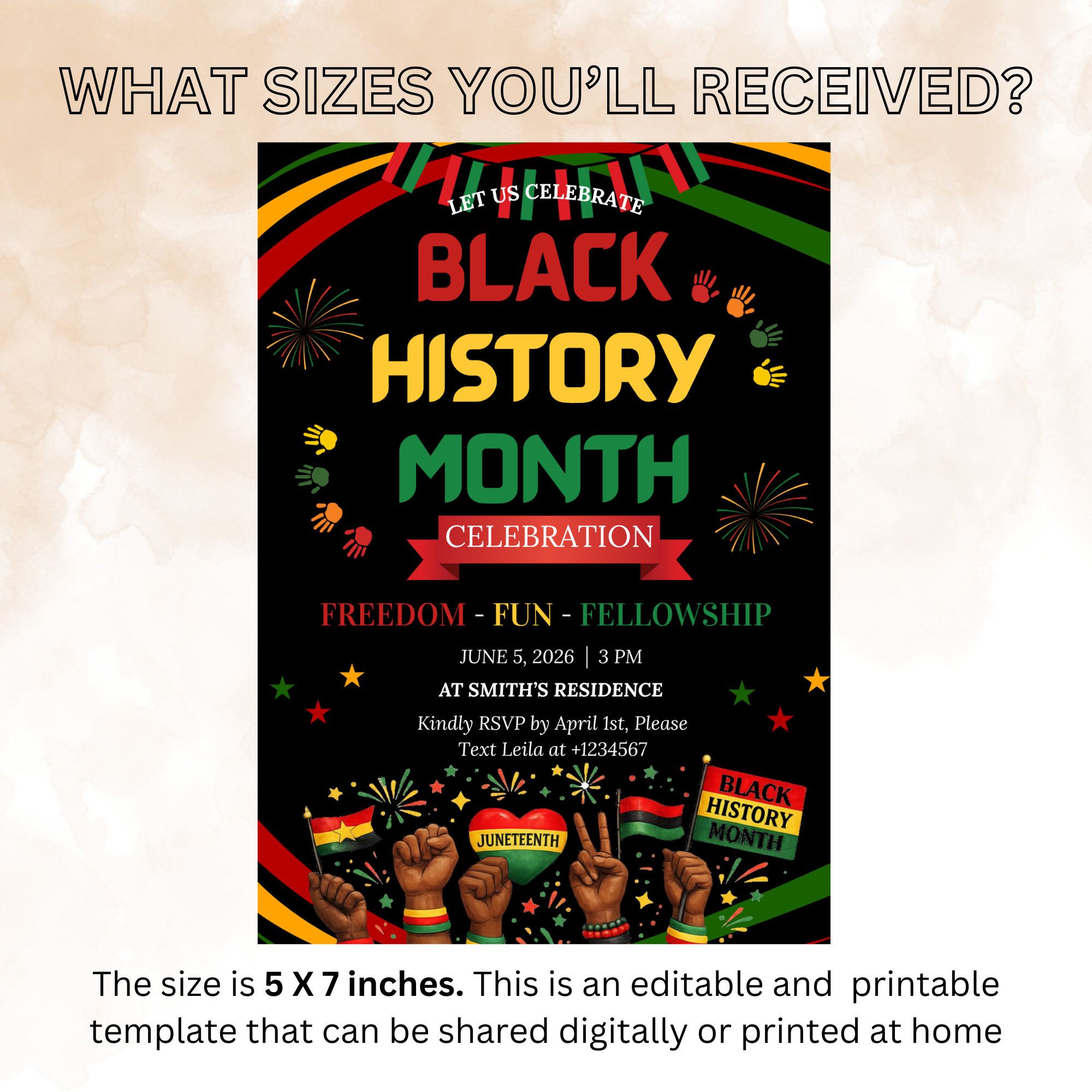 Juneteenth Invitation, Independence Day, Black Freedom Celebration Flyer Card, Black History Month Invite, Digital Printable Template