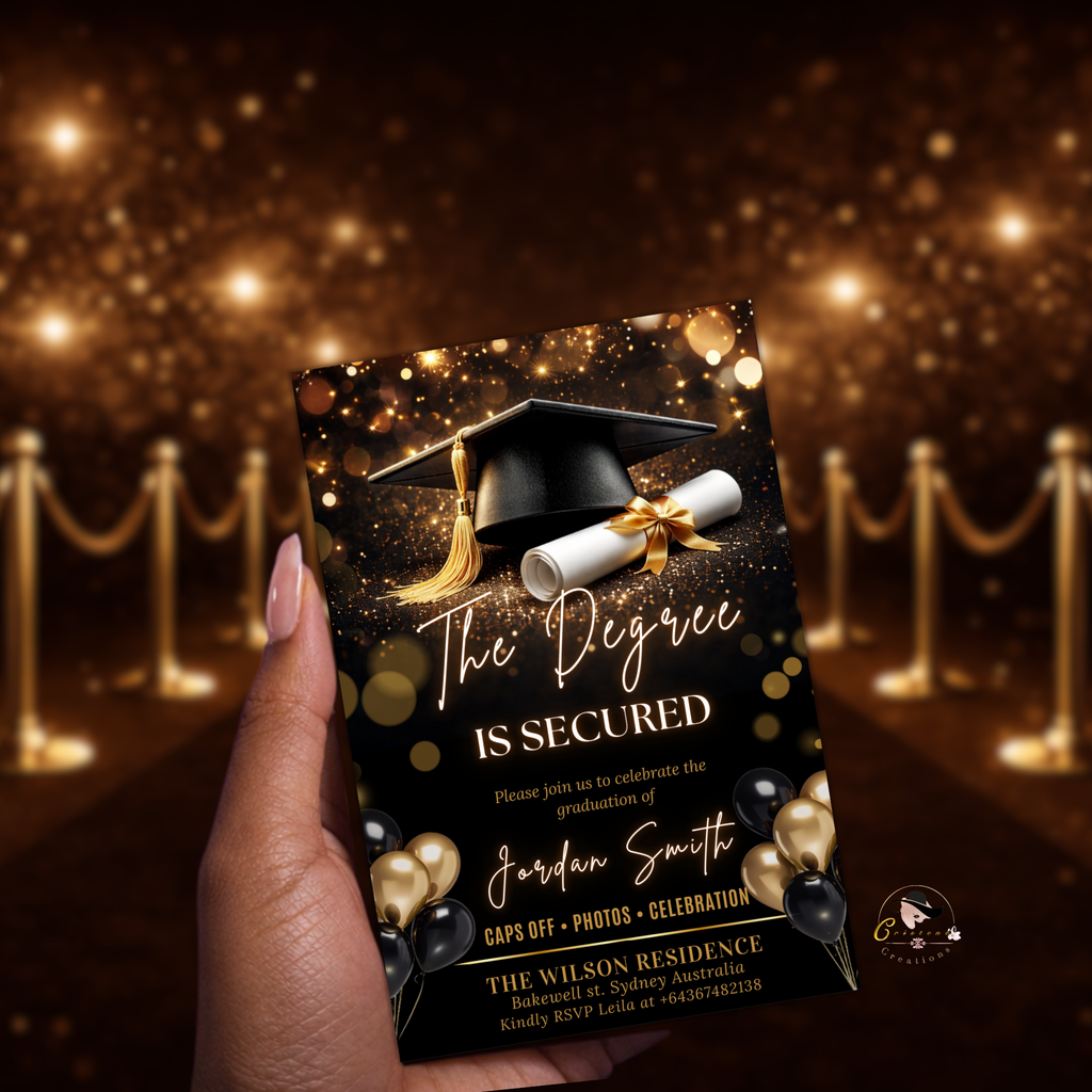 Black Gold Graduation Announcement Invitation, Senior Grad Party invite, Class of 2026, Boy Girl Flyer Card, Digital Printable Template