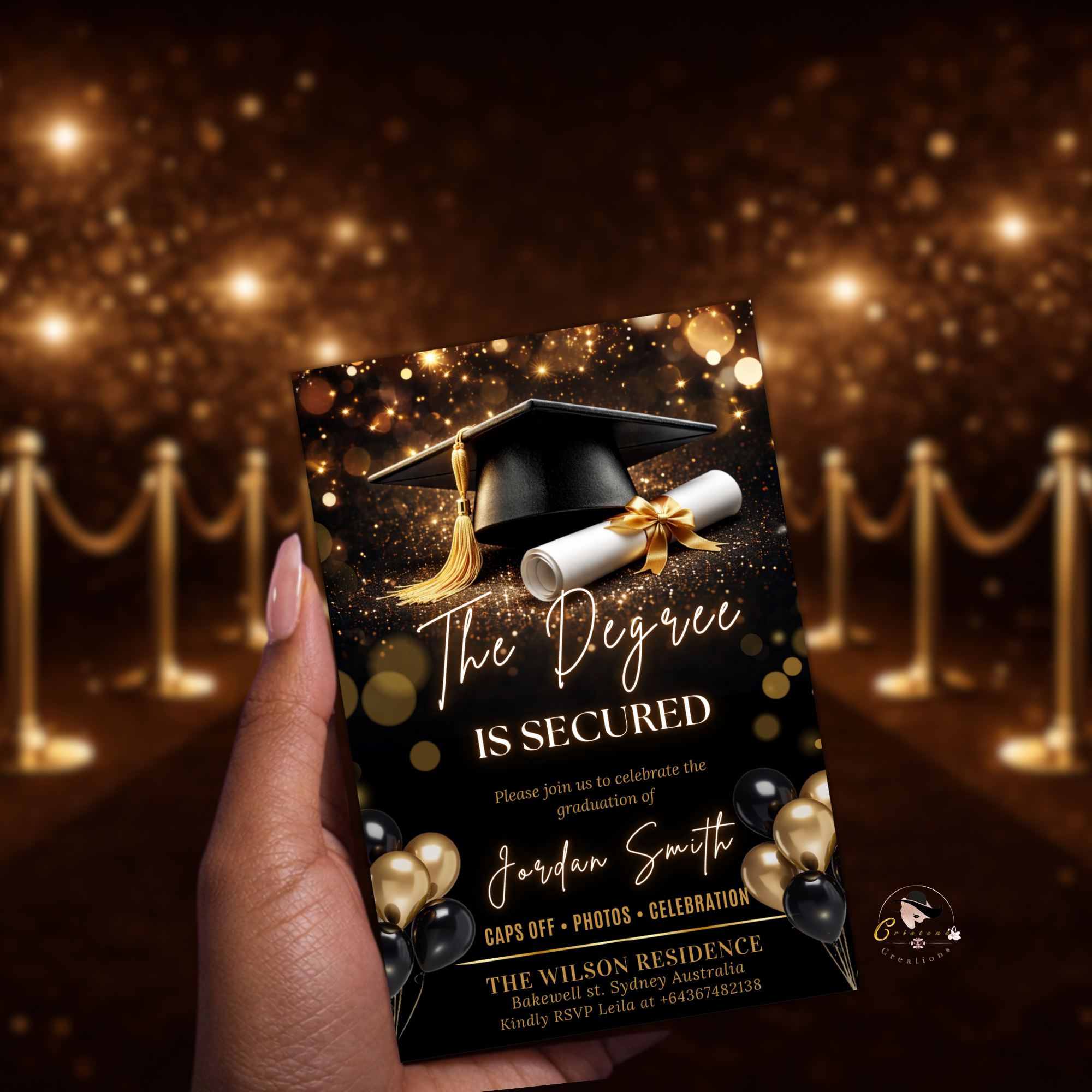 Black Gold Graduation Announcement Invitation, Senior Grad Party invite, Class of 2026, Boy Girl Flyer Card, Digital Printable Template
