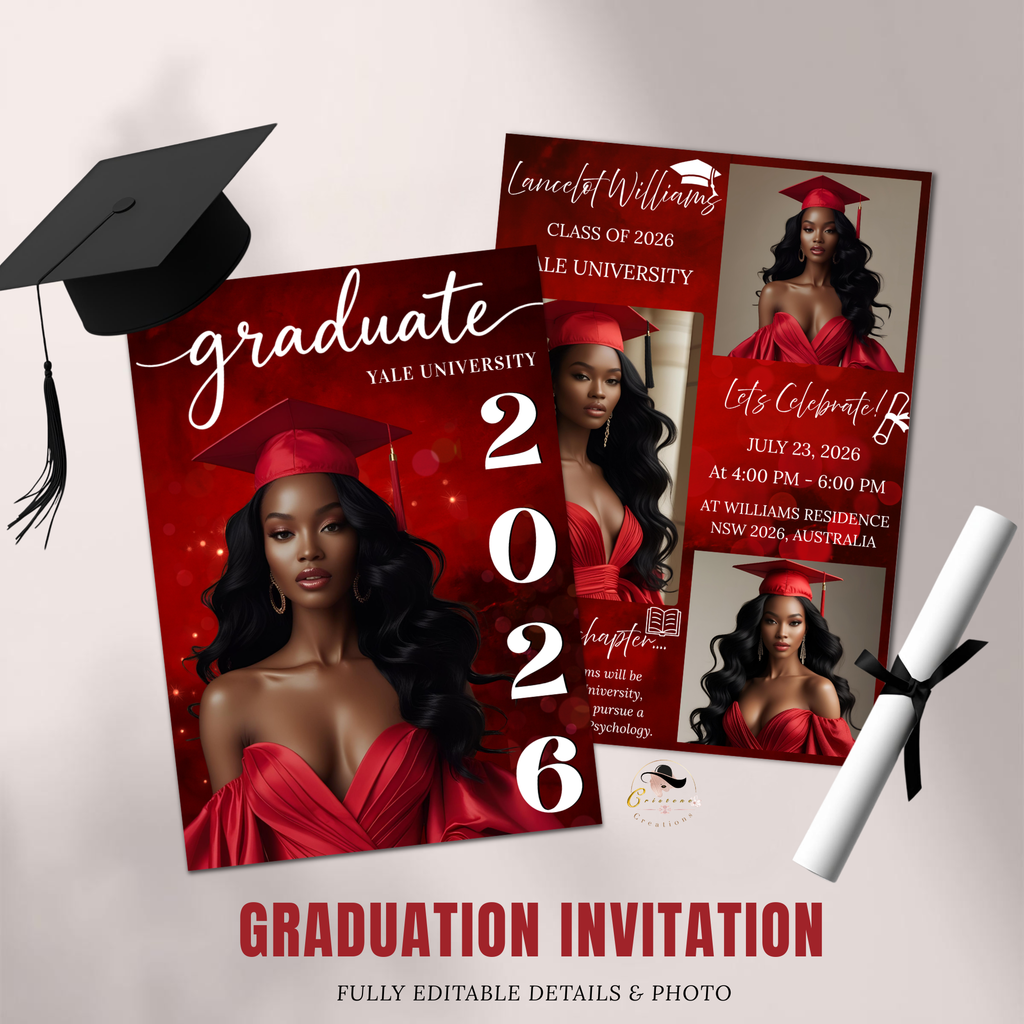 Red Senior Graduation Invitation, High School Grad with photo invite, Class 2026 Boy Girl Graduates Flyer Card, Digital Printable Template