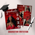 Red Senior Graduation Invitation, High School Grad with photo invite, Class 2026 Boy Girl Graduates Flyer Card, Digital Printable Template