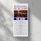 4th of July Party Menu with Photo, BBQ Cookout Fireworks Pool Party Printable Menu, July Fourth, Independence Day, Newspaper Style Template