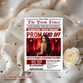 Newspaper Prom Send Off Invitation, Red Prom Queen with photo invite, Teen Boy Prom Night Party Flyer, Highschool Digital Printable Template
