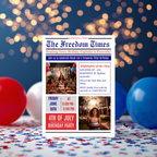 Newspaper 4th of July Birthday Invitation with Photo, Patriotic BBQ Cookout Party Invite, Dinner Brunch Invite, Printable Digital Template