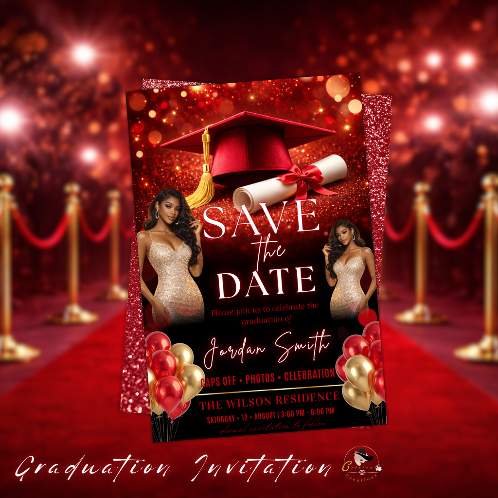 Red Graduation Save The Date Invitation, Senior Grad Announcement Card with photo invite, Class of 2026 Flyer, Digital Printable Template